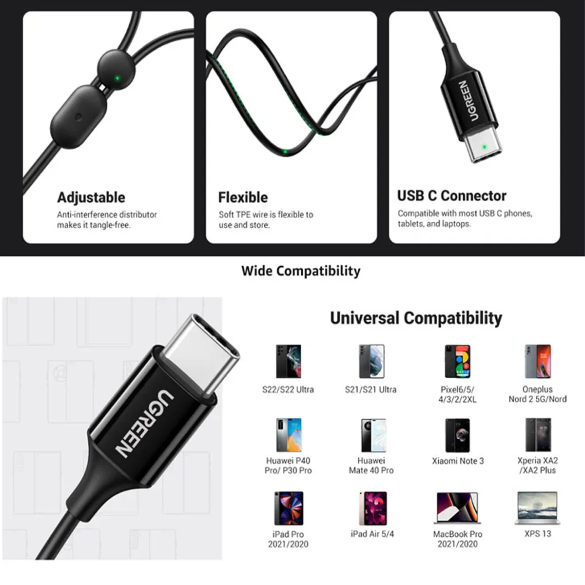 AUDIFONOS UGREEN USB-C HI-FI CON MICRÓFONO NEGRO - 3