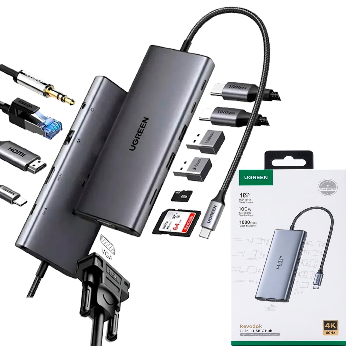 UGREEN REVODOK ADAPTADOR HUB USB-C 11 EN 1 CM639 / 45520 HDMI VGA PD 100W - 1