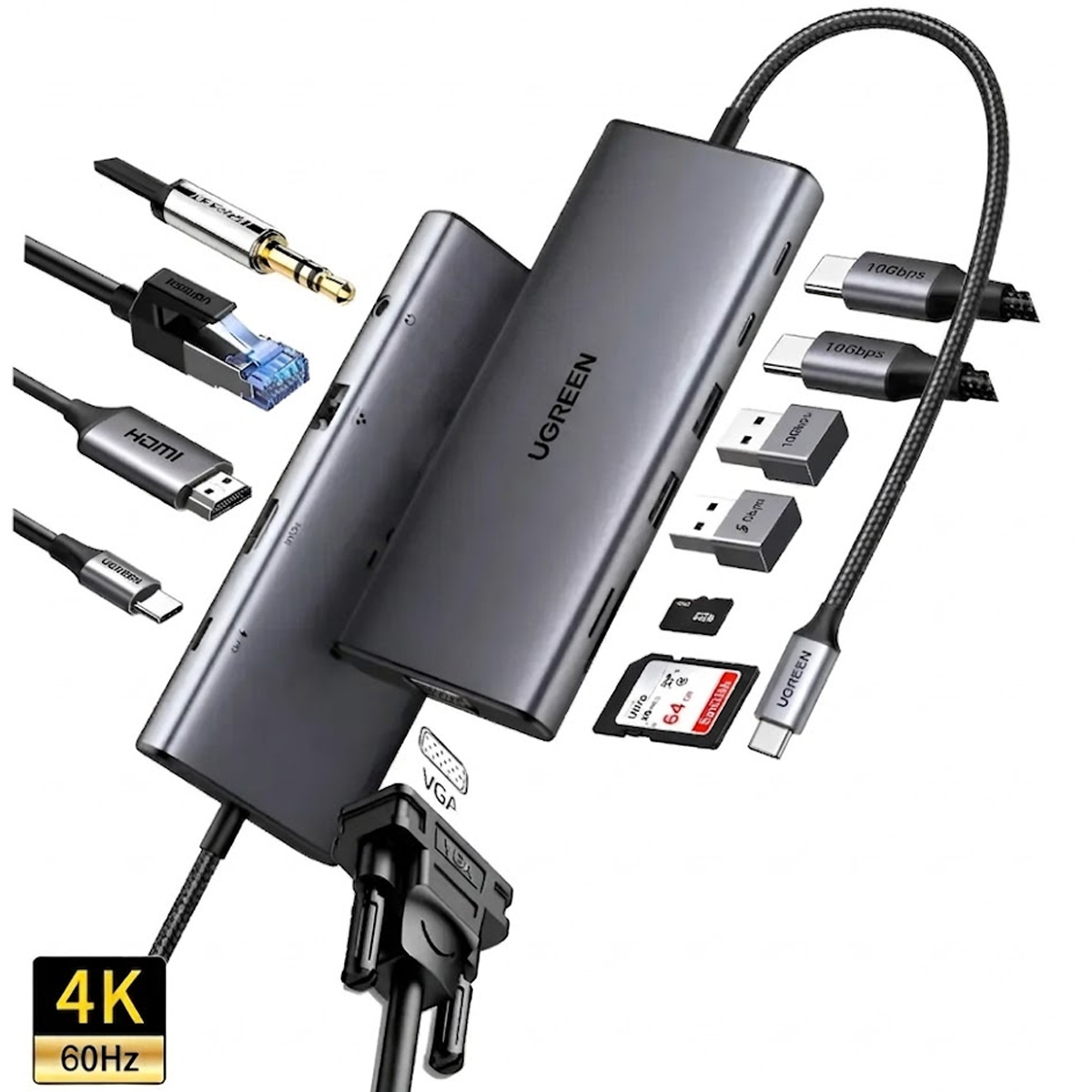 UGREEN REVODOK ADAPTADOR HUB USB-C 11 EN 1 CM639 / 45520 HDMI VGA PD 100W - 2