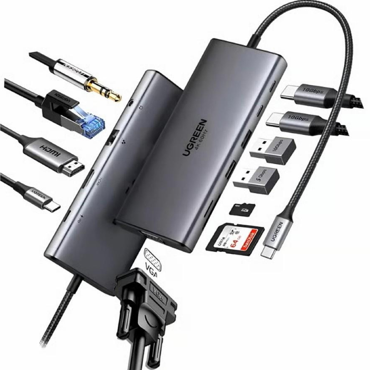 UGREEN REVODOK ADAPTADOR HUB USB-C 11 EN 1 CM639 / 45520 HDMI VGA PD 100W - 6