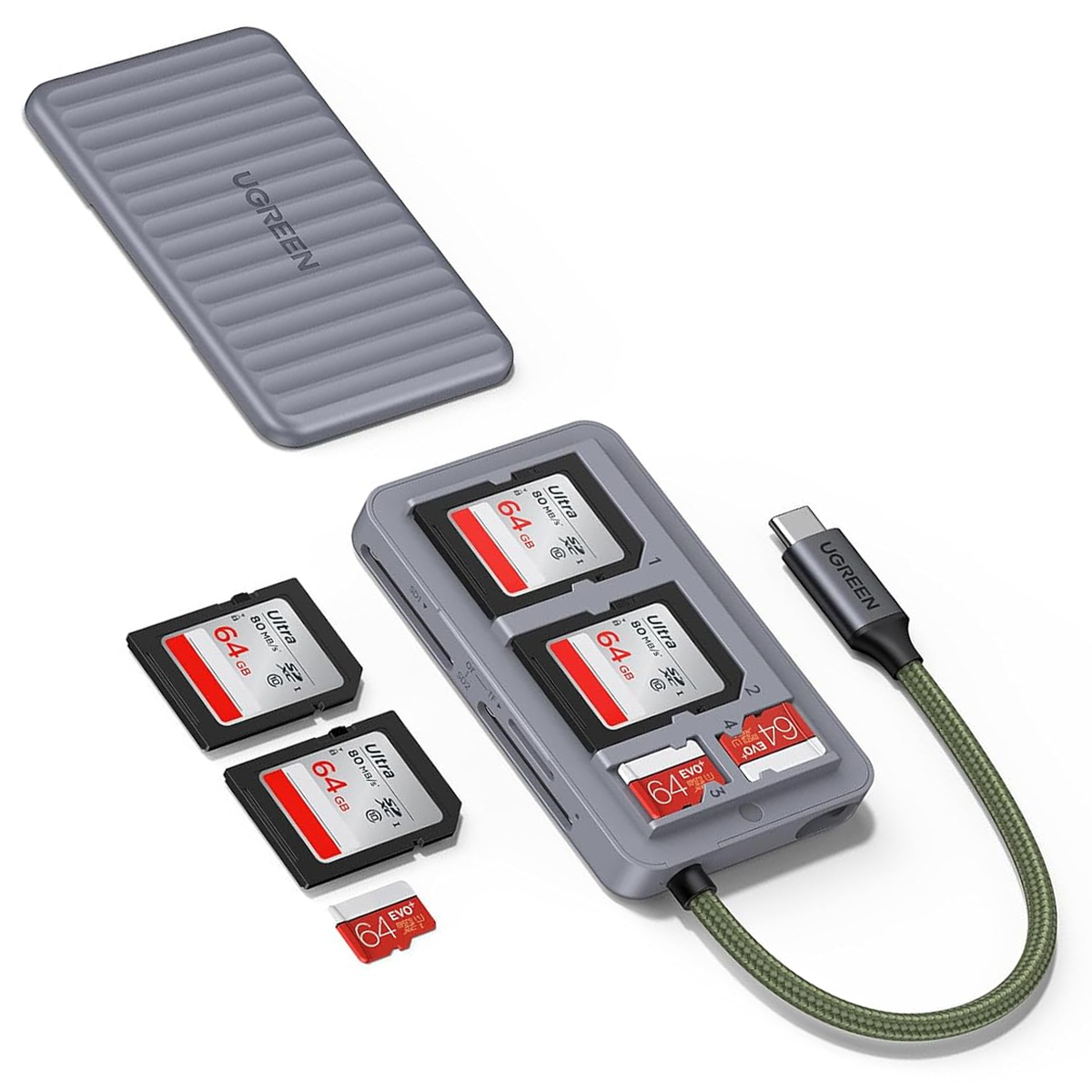LECTOR TARJETAS SD MICRO SD UGREEN USB-C OTG ESTUCHE PORTÁTIL CM868 - 2