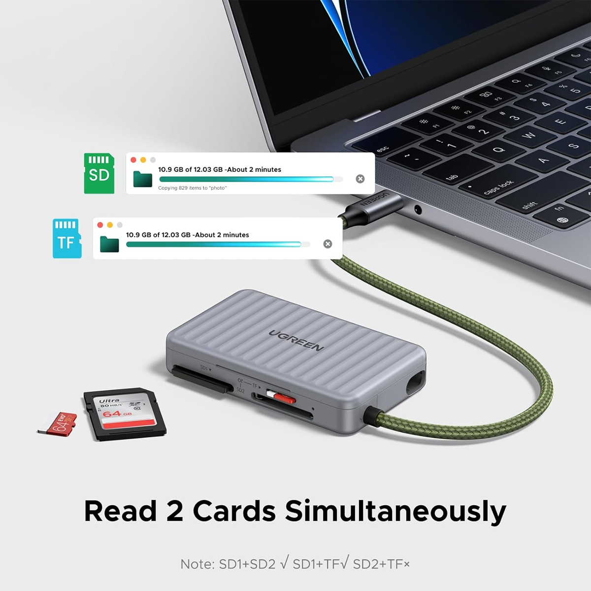 LECTOR TARJETAS SD MICRO SD UGREEN USB-C OTG ESTUCHE PORTÁTIL CM868 - 4