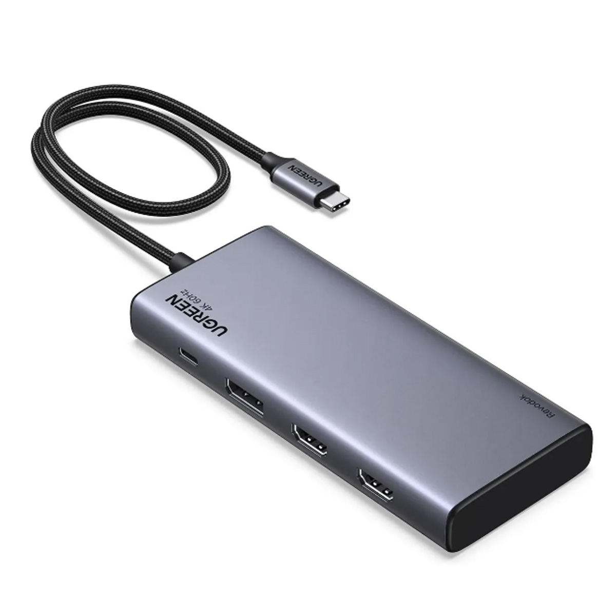 ADAPTADOR UGREEN CM639 HUB REVODOK 8 EN 1 HDMI DP 4K 60HZ TIPO C 100W GRIS - 4