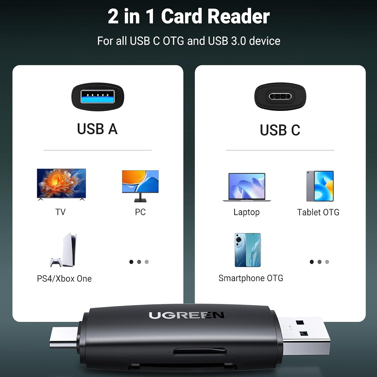 ADAPTADOR HUB LECTOR DE TARJETAS UGREEN 2 EN 1 USB-C SD MICRO SD 80191 - 2