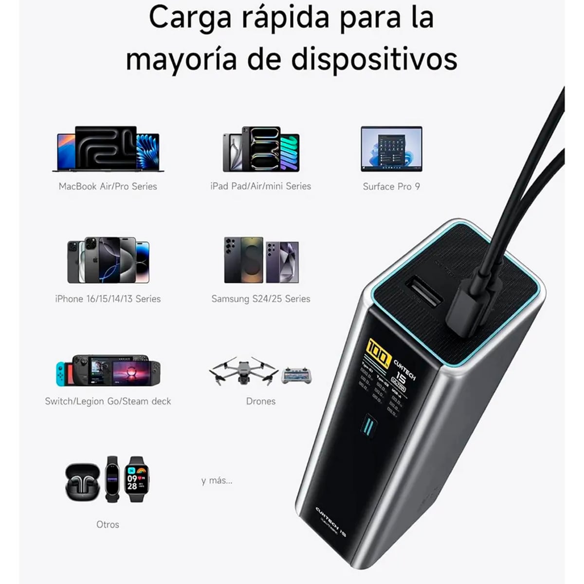 POWER BANK 20000MAH CUKTECH 15 ULTRA 3 PORTS 210W MAX PARA CELULAR Y LAPTOS OTROS - 2