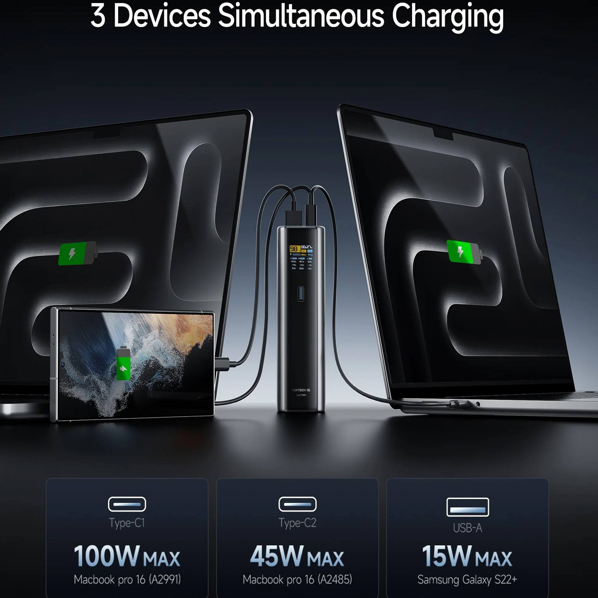 POWER BANK 20000MAH CUKTECH 15 ULTRA 3 PORTS 210W MAX PARA CELULAR Y LAPTOS OTROS - 3
