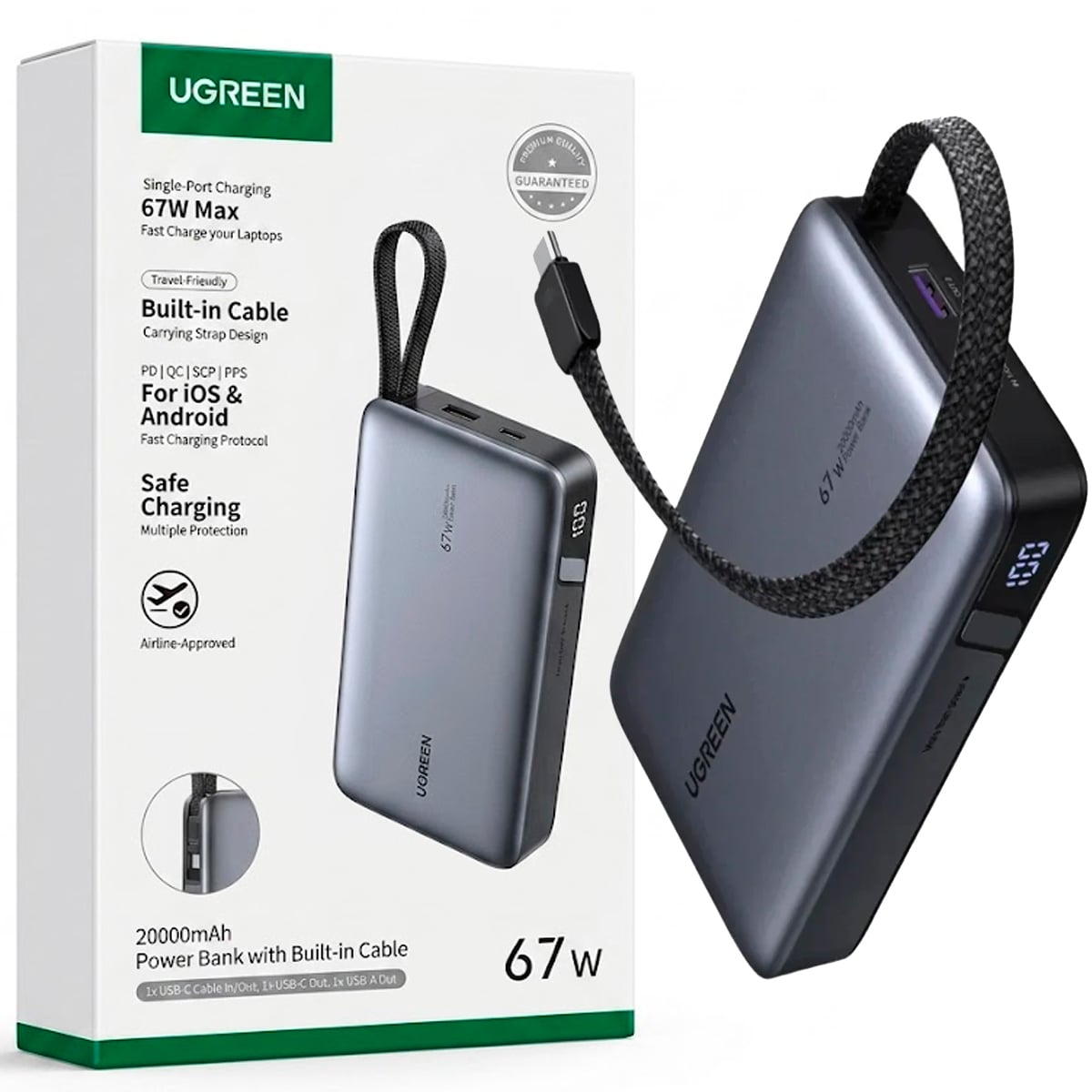 BATERÍA PORTÁTIL POWER BANK UGREEN 20000MAH 67W PB550 CON CABLE TIPO C - 3