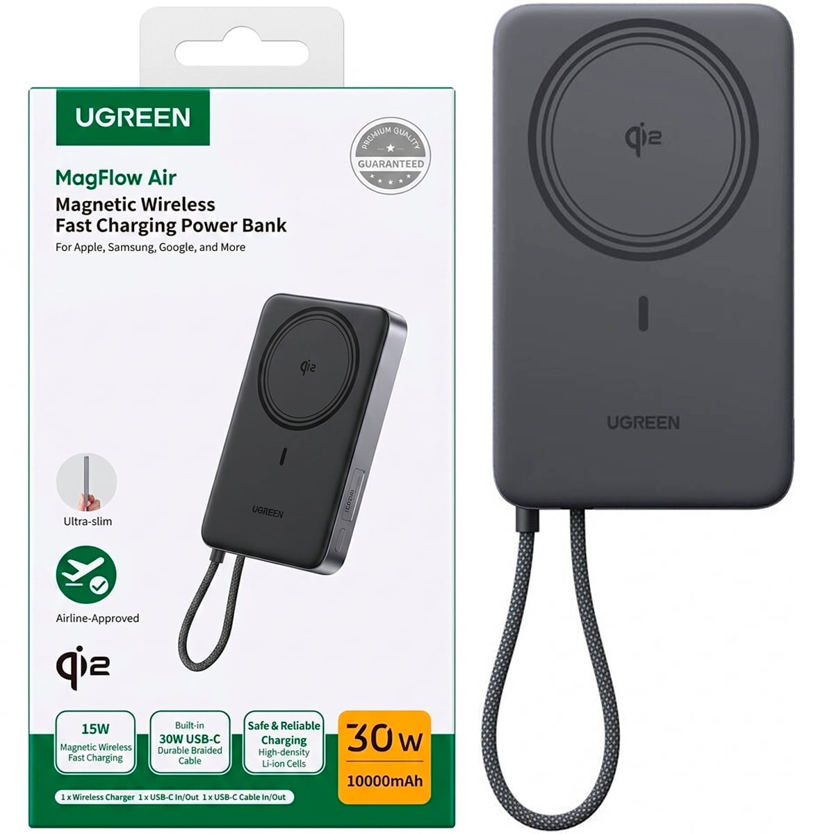 POWER BANK MAGNÉTICO UGREEN 10000MAH 30W QI2 MAGFLOW AIR PB570 - 75982B NEGRO - 4