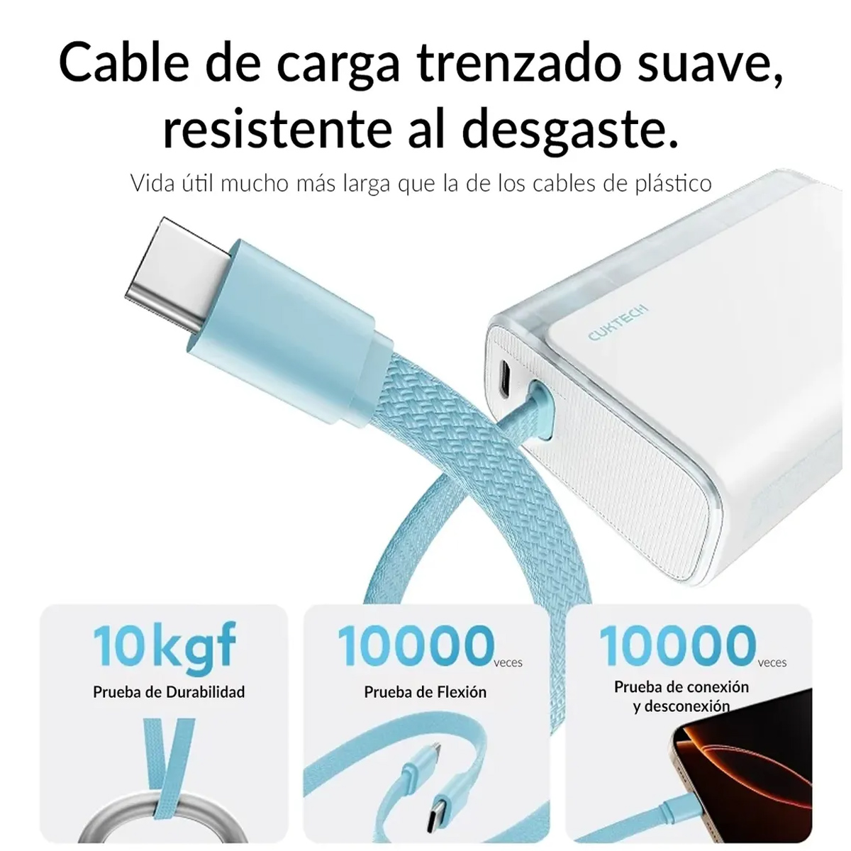 POWER BANK CUKTECH 33W 10000 MAH CABLE INTEGRADO TIPO C - BLANCO - 4