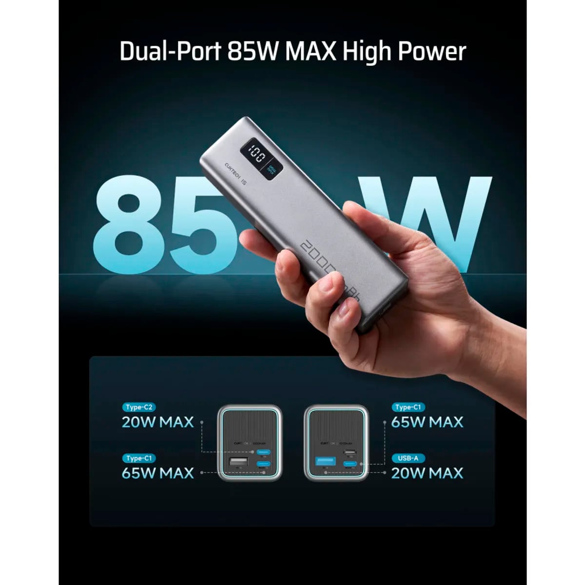 POWER BANK CUKTECH 15 SE PB200 20000MAH 85W PANTALLA LED CARGA RAPIDA - 2