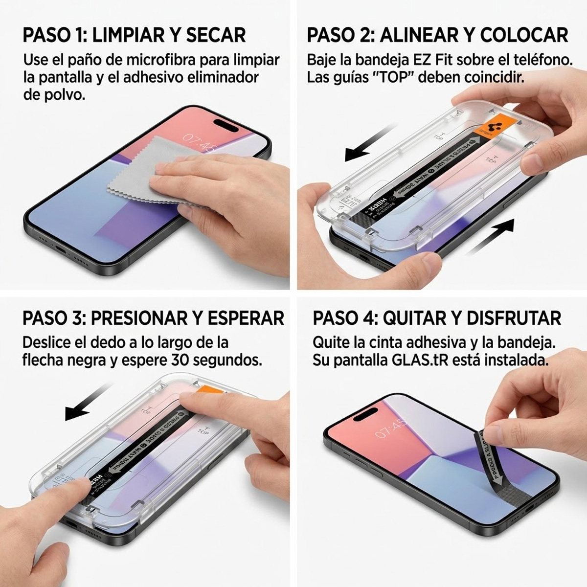 VIDRIO TEMPLADO SPIGEN GLAS TR HD CON APLICADOR EZ FIT PARA IPHONE 14 - 5