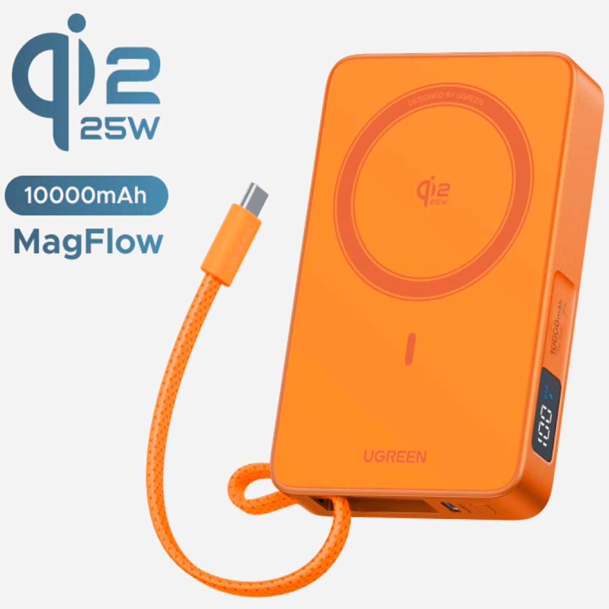 POWER BANK UGREEN PB773 MAGFLOW 10000MAH QI2 25W INALÁMBRICO - NARANJA - 1