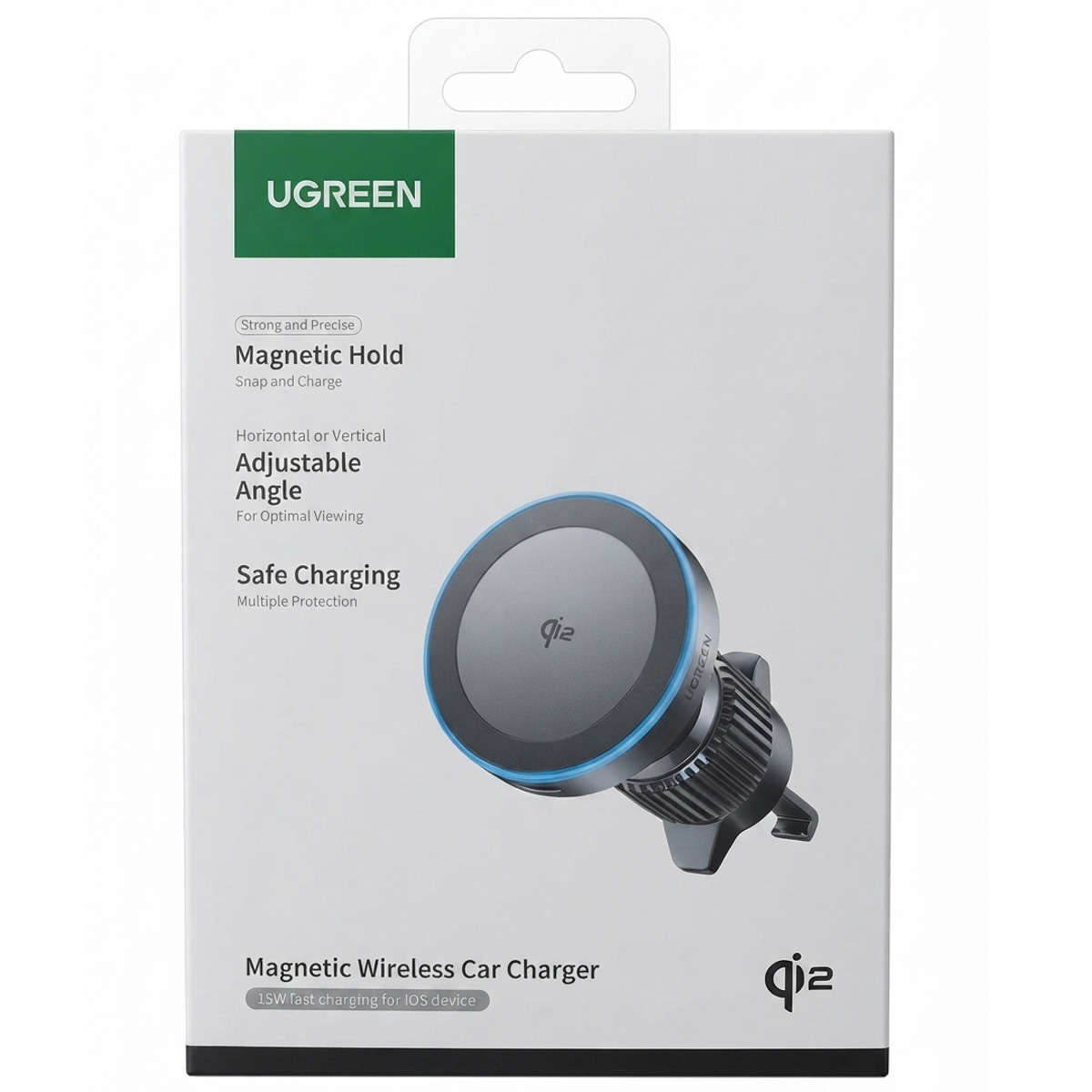 CARGADOR INALÁMBRICO MAGNÉTICO PARA AUTO UGREEN W708 QI2 15W NEGRO - 1