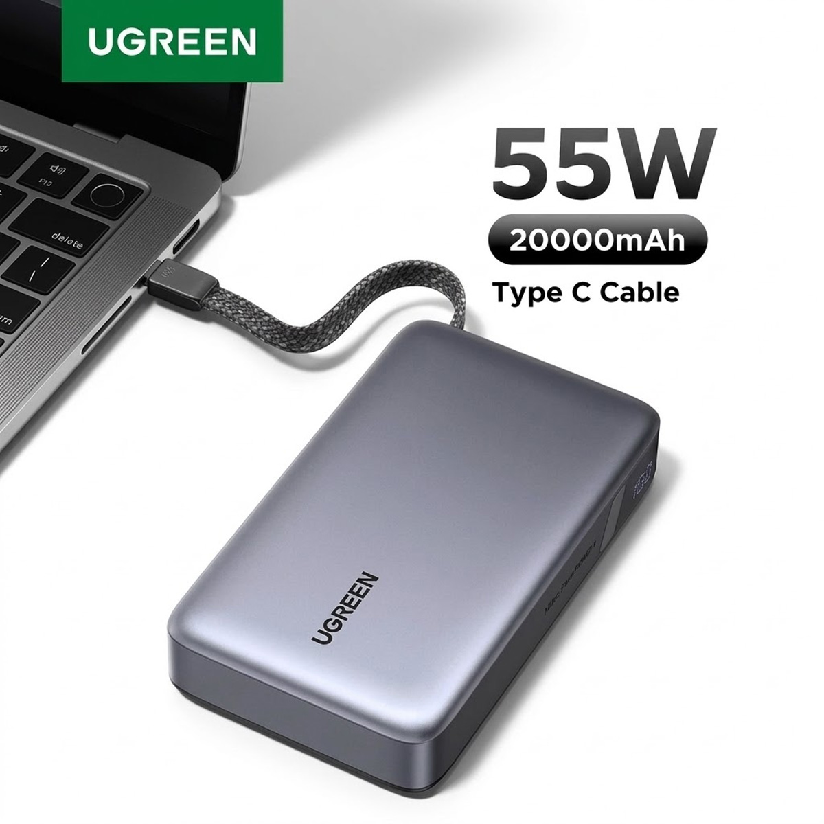 POWER BANK UGREEN PB537 20000 MAH PD 55W CON CABLE INTEGRADO BLACK - 3
