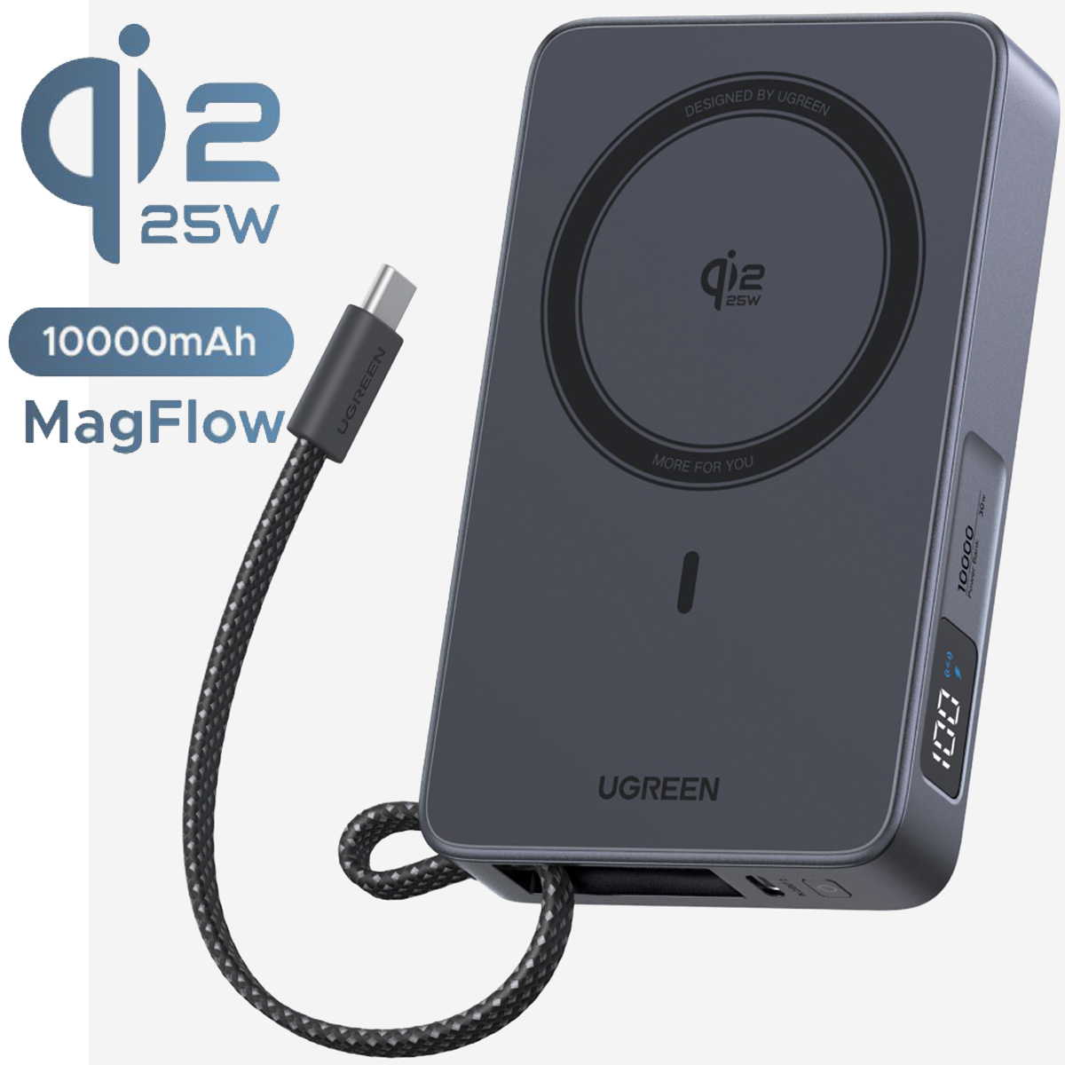 POWER BANK UGREEN PB773 MAGFLOW 10000MAH QI2 25W INALÁMBRICO - NEGRO - 2