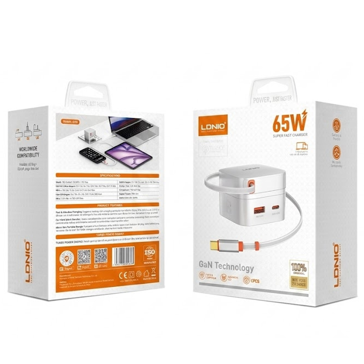 CARGADOR LDNIO Q10 45W CON CABLE USB-C INTEGRADO PARA ANDROID, LAPTOP MACBOOK, OTROS - 2
