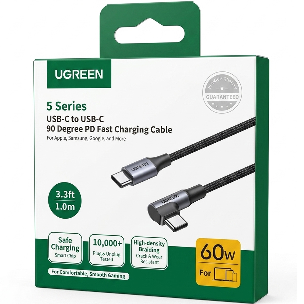 CABLE DE CARGA RÁPIDA UGREEN USB-C ANGULADO 60W 1 METRO - 50123 - 2