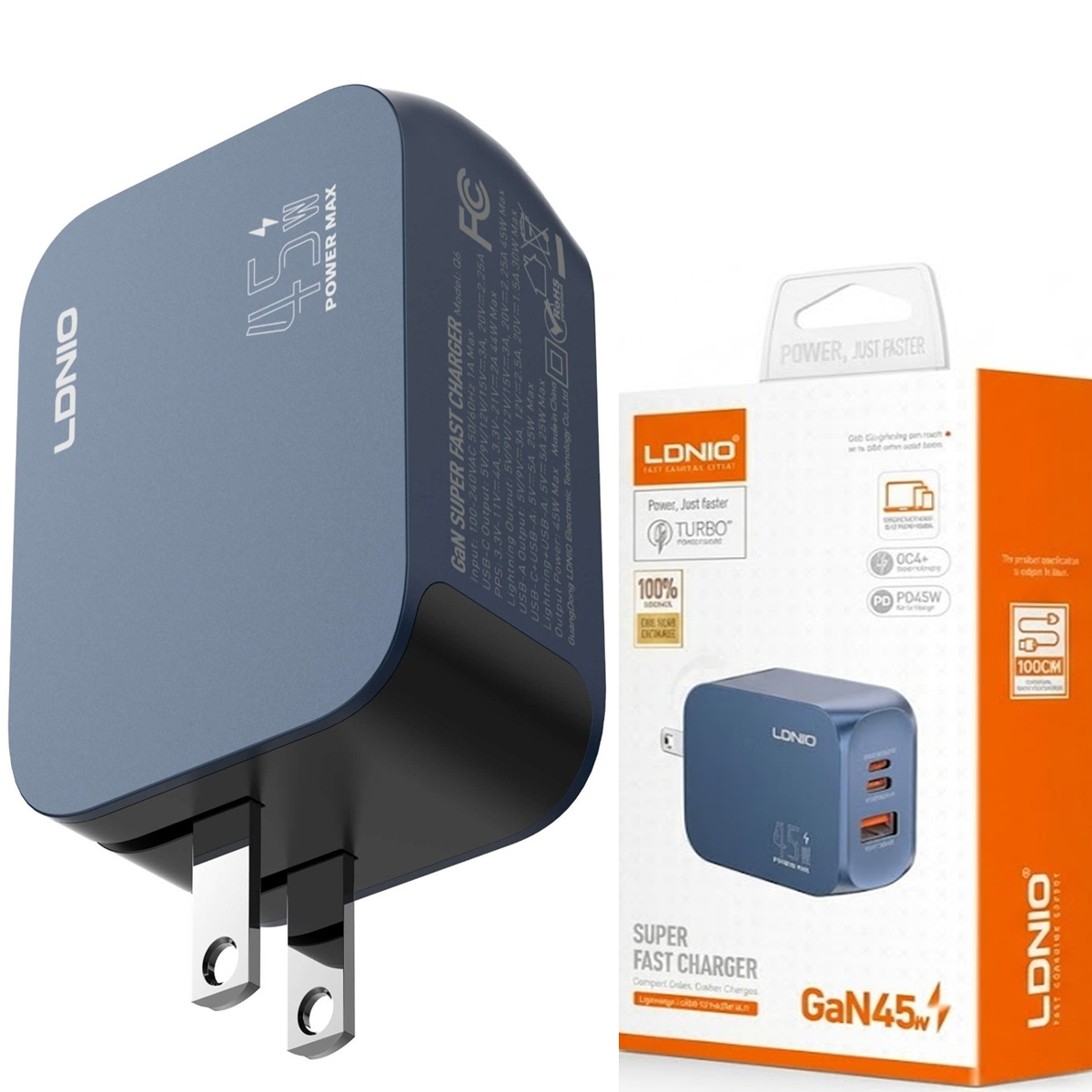 CARGADOR LDNIO 45W GAN SUPER FAST CHARGER CON CABLE INCLUIDO TIPO-C - 2