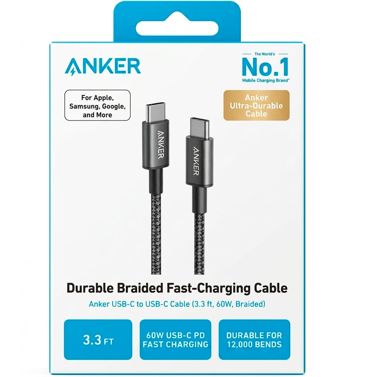 ANKER CABLE USB-C A USB-C NYLON 60W TRENZADO 1M 3.3 FT NEGRO - 2