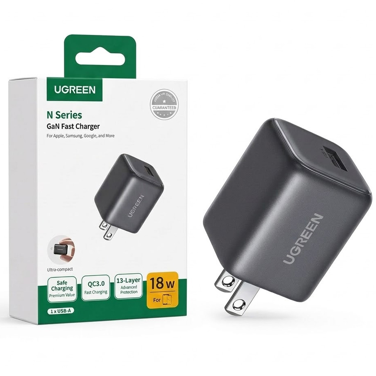 CARGADOR UGREEN X518 18W USB-A GAN CARGA RÁPIDA QC 3.0 GRIS - 1