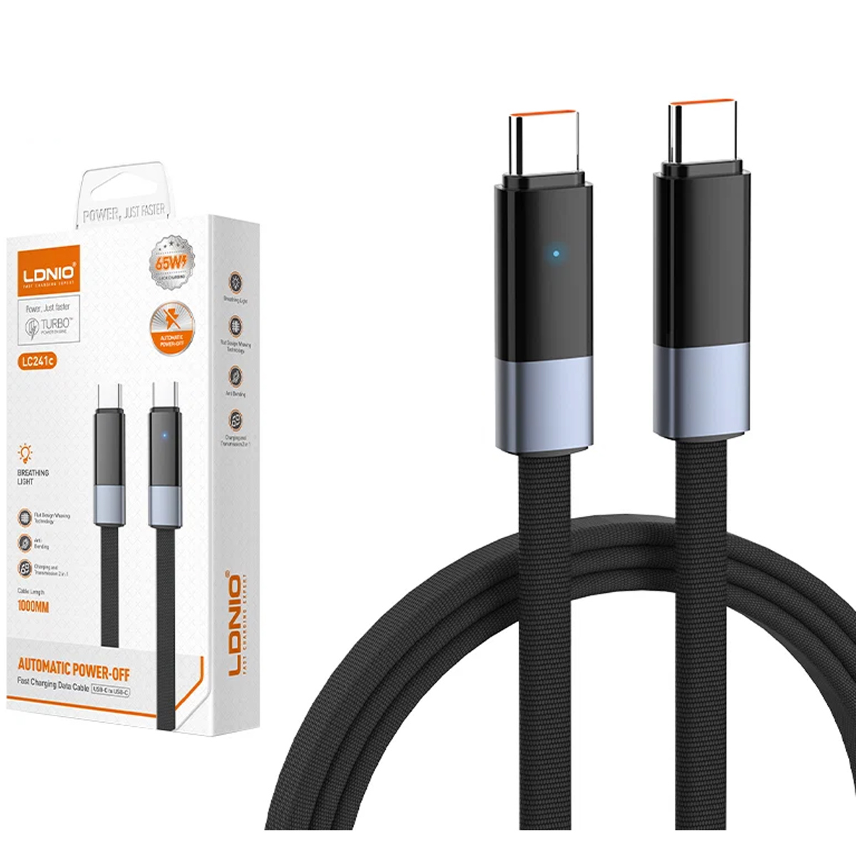CABLE TIPO C A C LDNIO 65W LC241C CON CORTE AUTOMÁTICO 480 MBPS 1M - 1