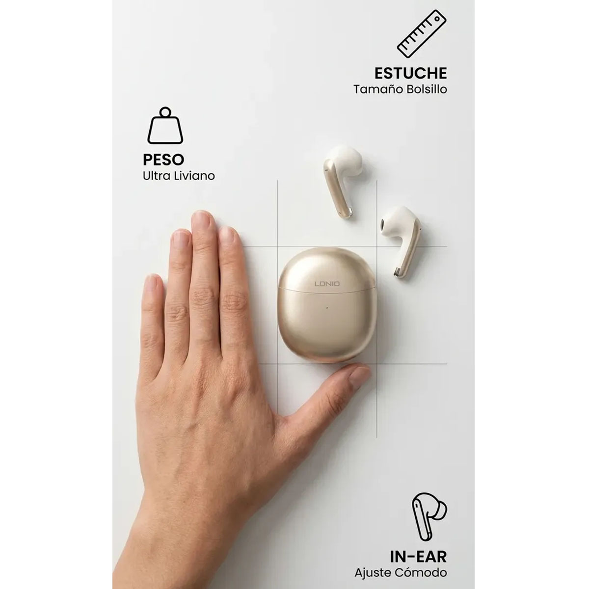 AUDÍFONOS BLUETOOTH LDNIO T10 CON CANCELACIÓN DE RUIDO ENC - DORADO - 4