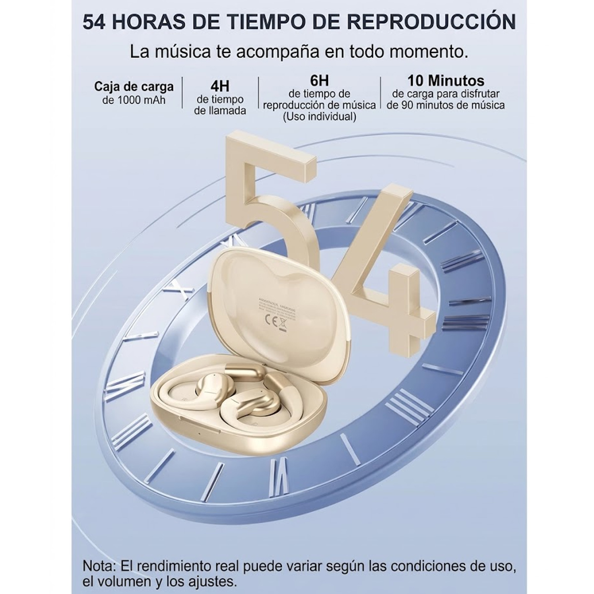 AURICULARES CONDUCCIÓN ÓSEA LDNIO T12 BLUETOOTH 54H - DORADO - 5