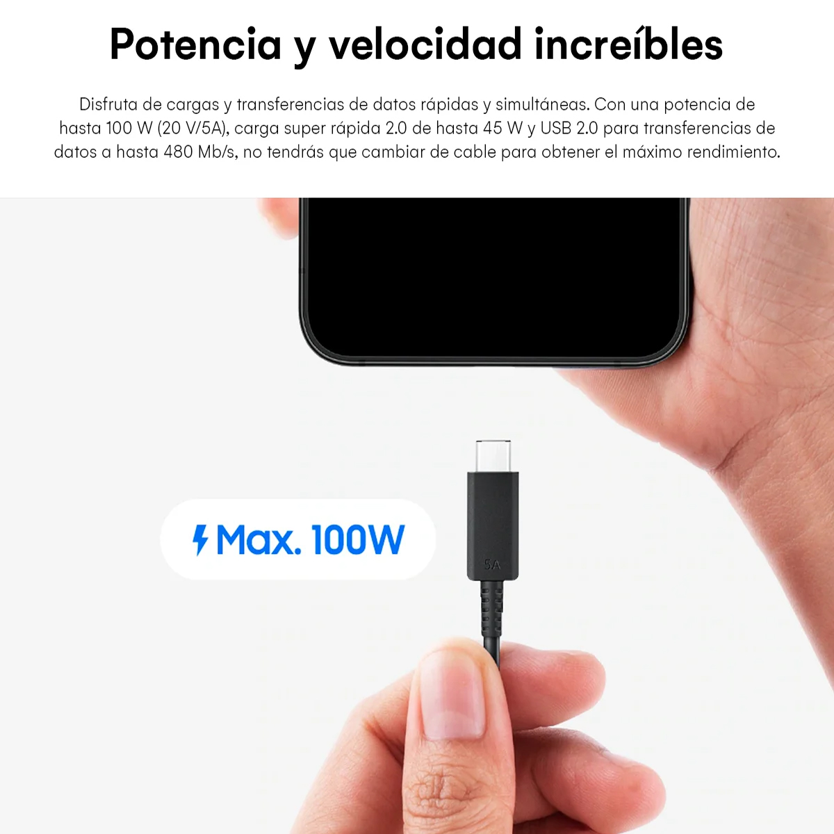 CABLE USB-C A USB-C SAMSUNG 5A 1.8M PARA Z FOLD 8 ULTRA - NEGRO - 3
