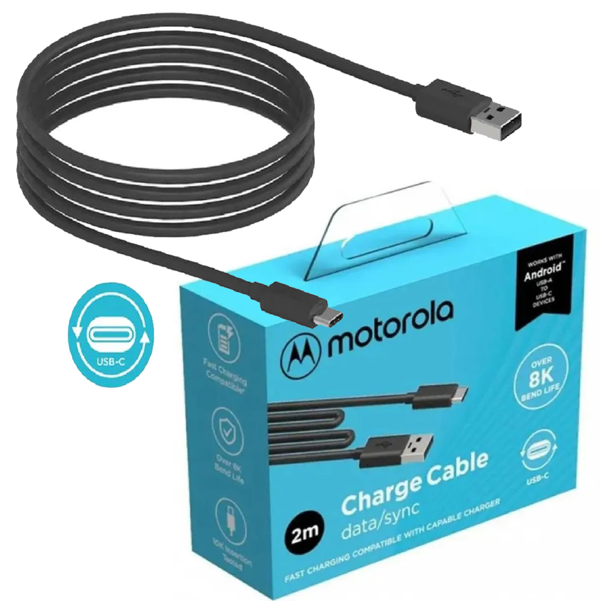 CABLE DE CARGA Y DATOS MOTOROLA USB-A A USB-C 2M - SJC00ACB20 - 1