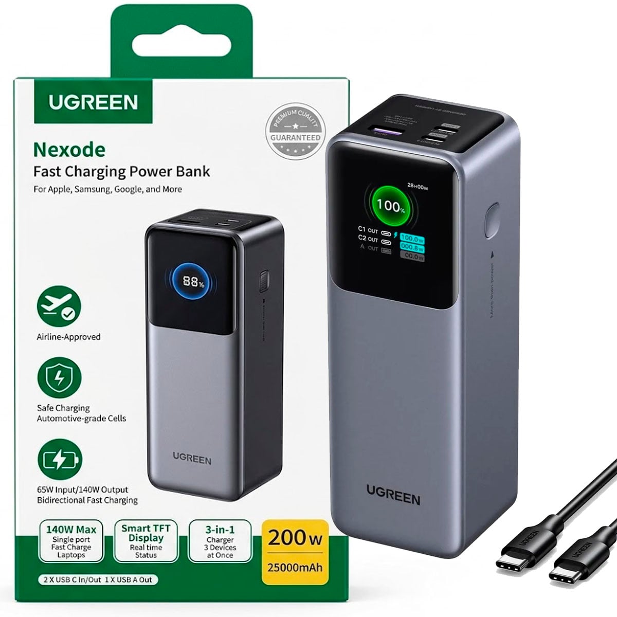 POWER BANK UGREEN NEXODE 25000 DE 200W MODEL PB722 - 35525 - 1