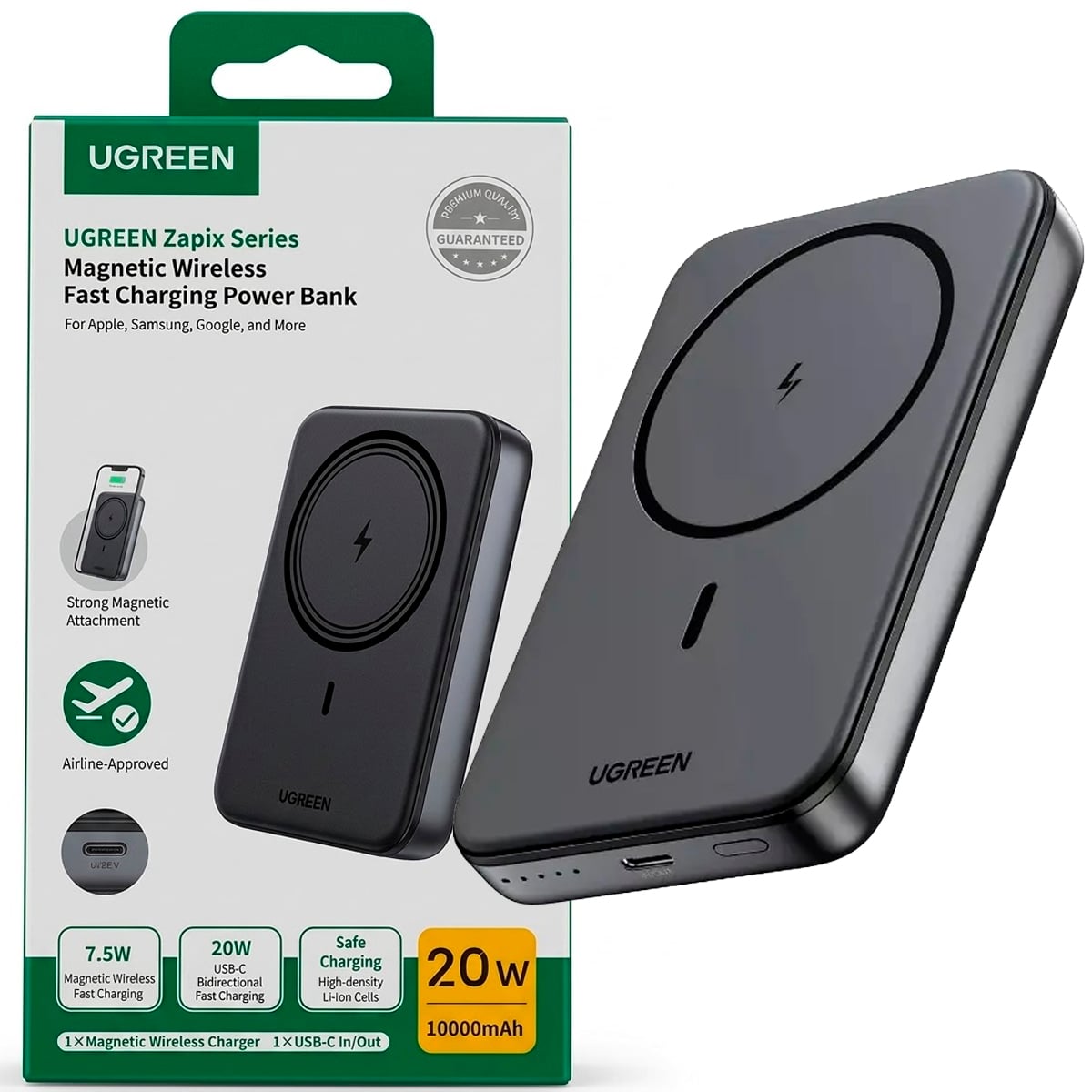 CARGADOR PORTÁTIL MAGNÉTICO UGREEN PB561 DE 10,000 MAH 20W NEGRO - 1