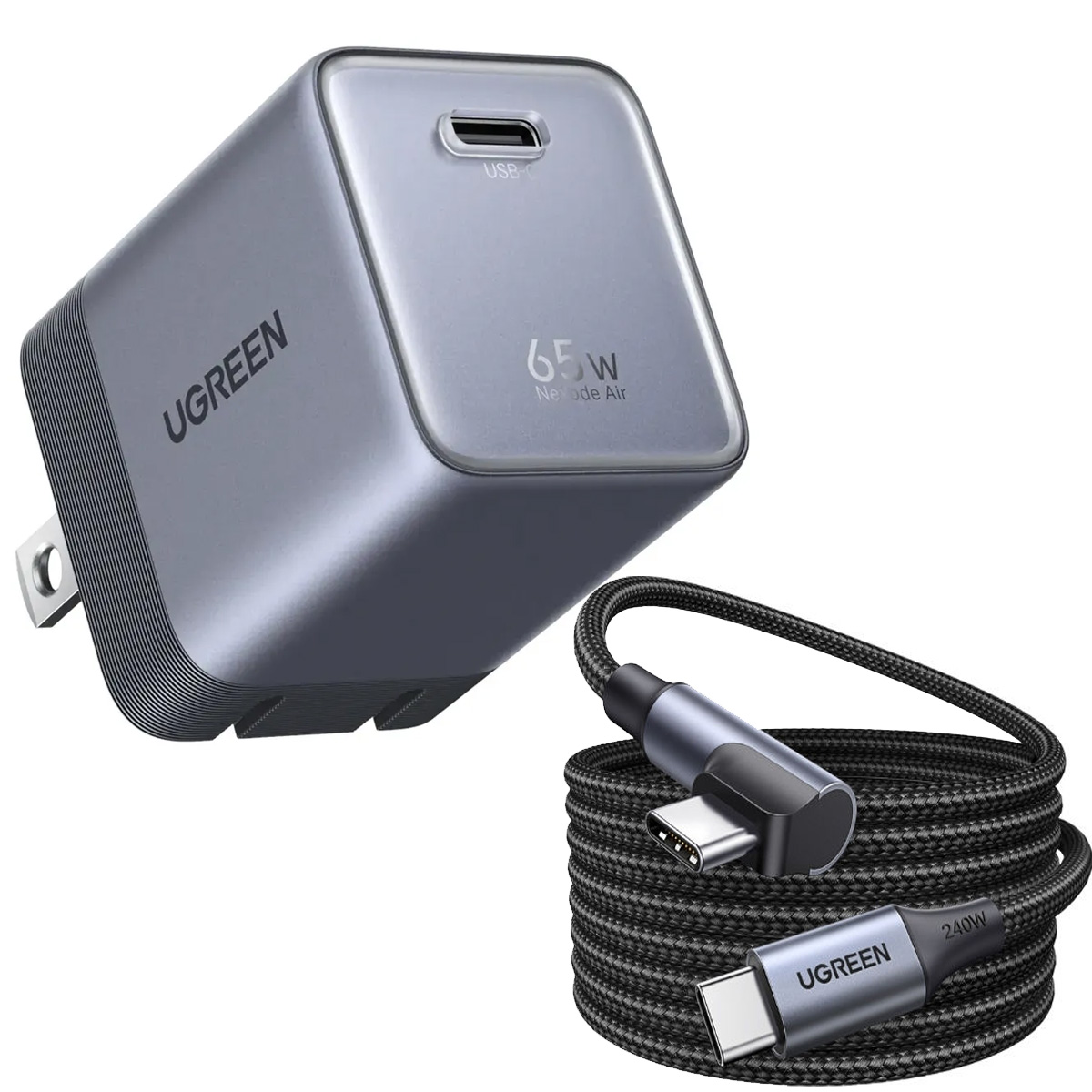 CARGADOR UGREEN X860 65W GAN + CABLE USB-C L536 240W 2M CARGA RÁPIDA - 1
