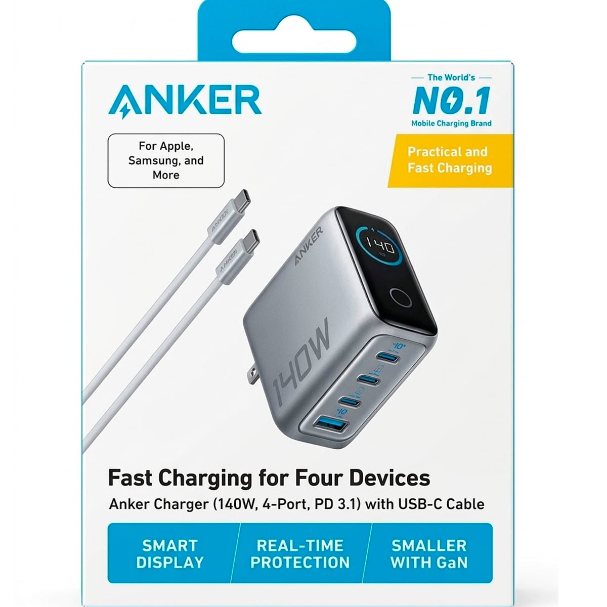 CARGADOR RÁPIDO ANKER 140W GAN 4EN1 ESTACIÓN DE CARGA POWER DELIVERY 3.1 - 2