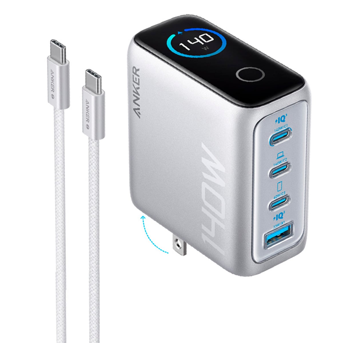 CARGADOR RÁPIDO ANKER 140W GAN 4EN1 ESTACIÓN DE CARGA POWER DELIVERY 3.1 - 3