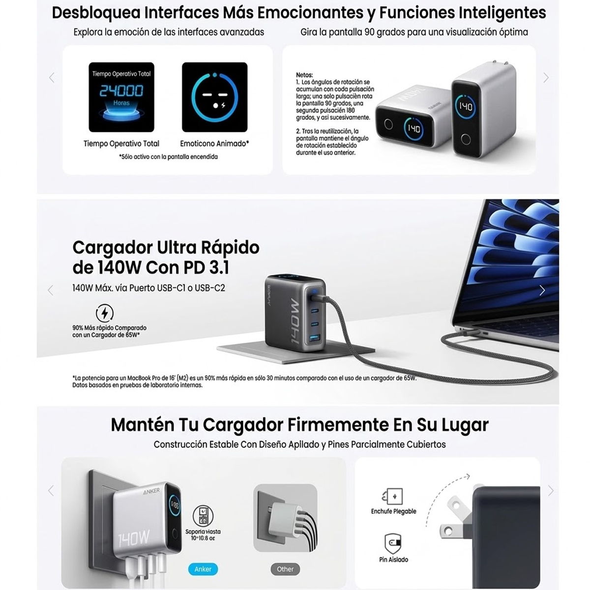 CARGADOR RÁPIDO ANKER 140W GAN 4EN1 ESTACIÓN DE CARGA POWER DELIVERY 3.1 - 5