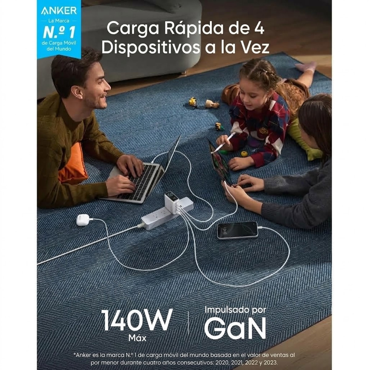 CARGADOR RÁPIDO ANKER 140W GAN 4EN1 ESTACIÓN DE CARGA POWER DELIVERY 3.1 - 6