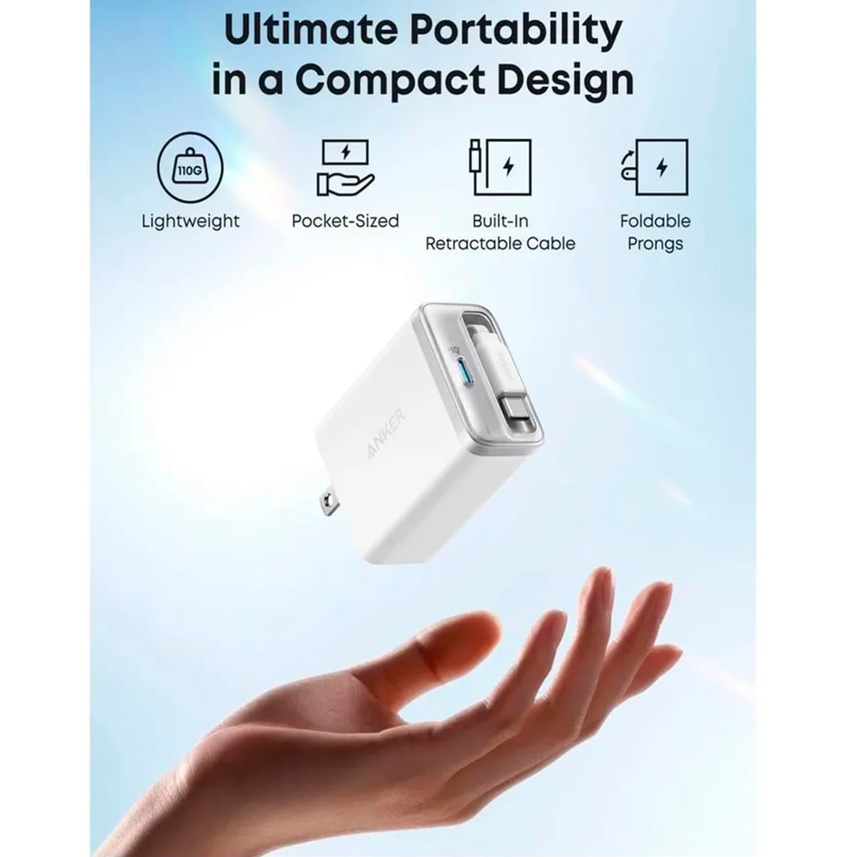 CARGADOR ANKER NANO 35W CABLE USB-C RETRACTIL INTEGRADO BLANCO - 3