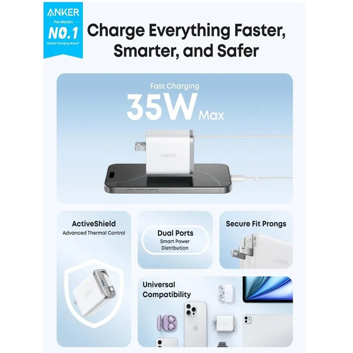 CARGADOR ANKER NANO 35W CABLE USB-C RETRACTIL INTEGRADO BLANCO - 4
