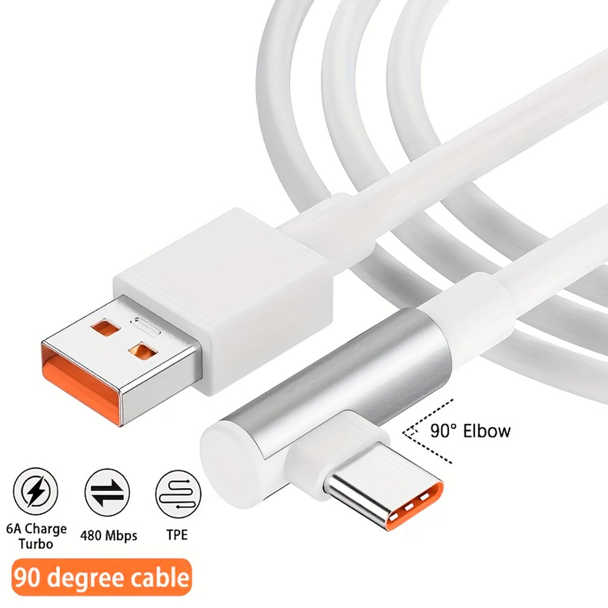 CABLE XIAOMI 1.5M CARGA TURBO 6A USB A TIPO C 90° DE 120W BLANCO - 1