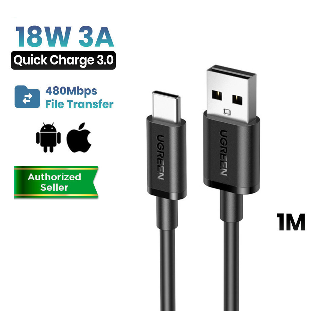 CABLE USB A USB-C UGREEN 5 SERIES 3A CARGA RÁPIDA 1M 85201 - 5