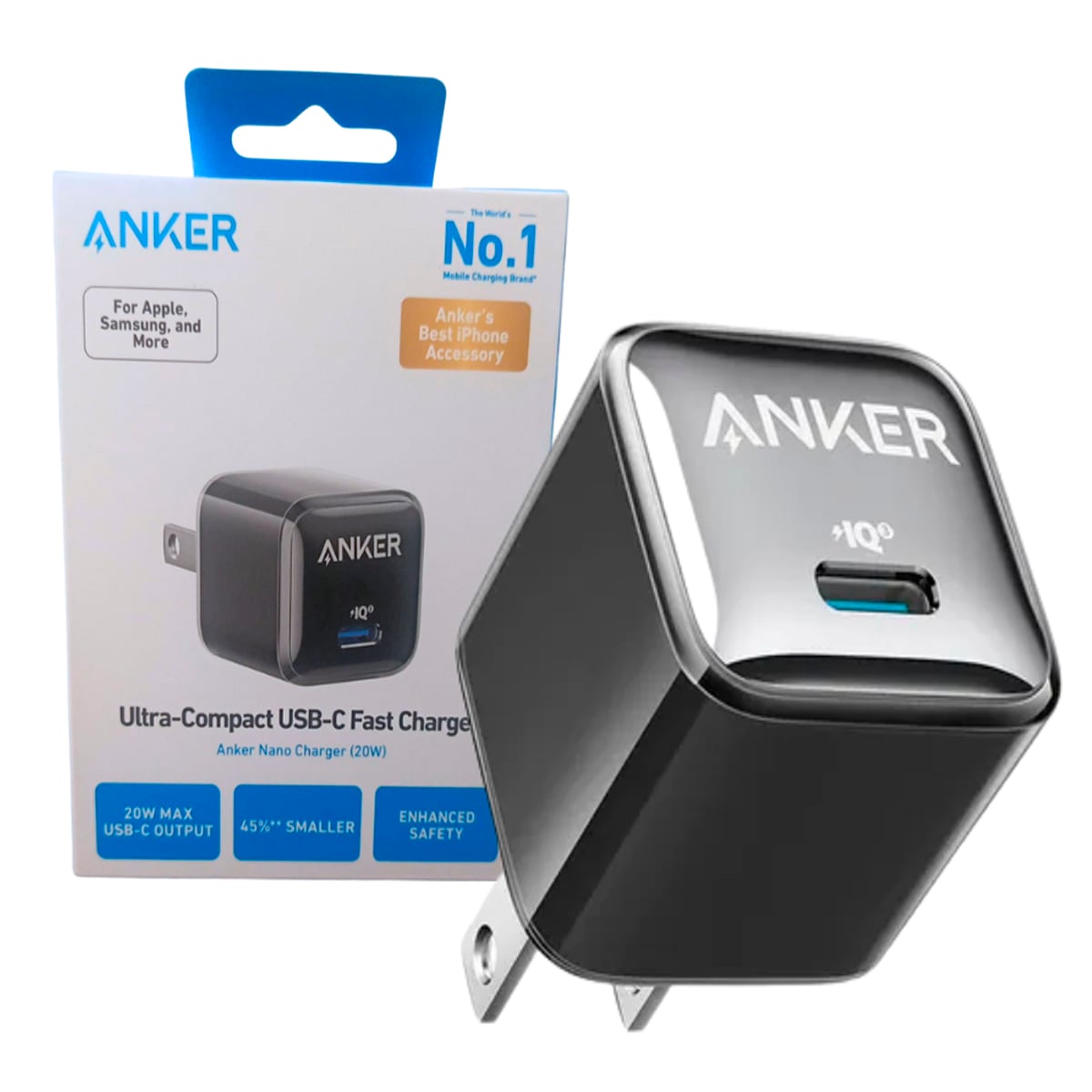 CARGADOR RAPIDO ANKER 511 NANO PRO 20W USB-C PARA IPHONE Y SAMSUNG NEGRO - 1