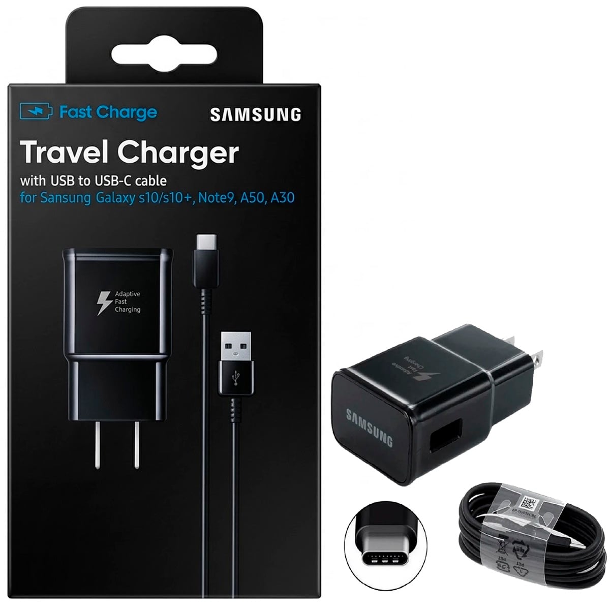 CARGADOR SAMSUNG 15W CABLE TIPO-C PARA GALAXY A51 A52 A71 A72 A32 - NEGRO - 1