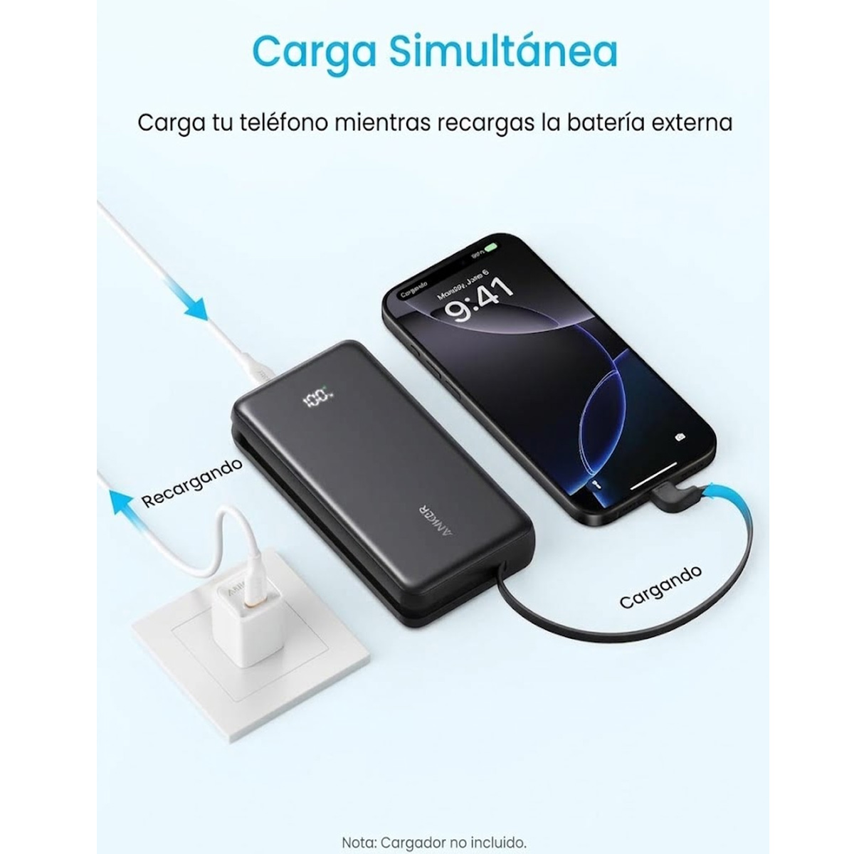 BATERÍA EXTERNA ZOLO (20.000 DE 22.5W CON CABLE USB-C INTEGRADO) - NEGRO - 5