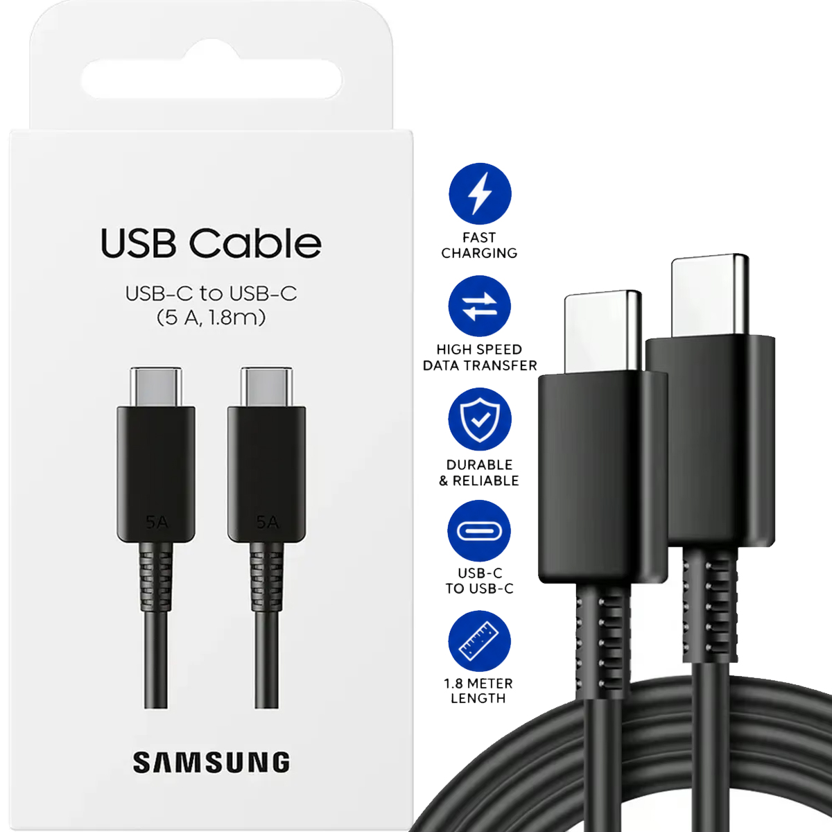 CABLE DE DATOS Y CARGA SAMSUNG EP-DX510 USB-C DE 5 AMPERIOS 1.8M NEGRO - 1