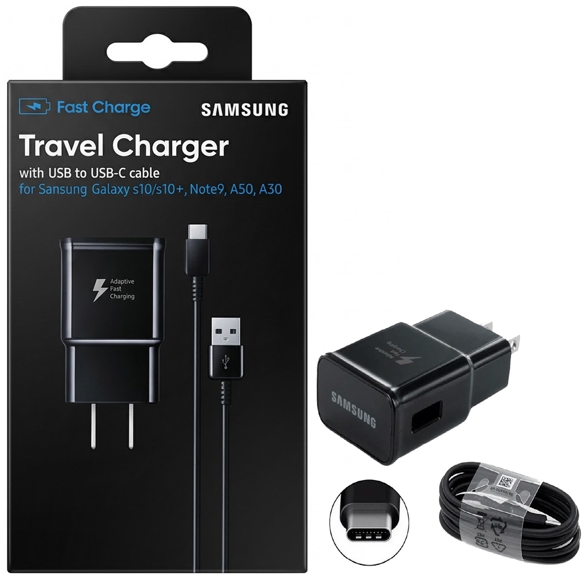 CARGADOR 15W TIPO C PARA SAMSUNG S10 NOTE 9 A50 S9 PLUS NEGRO - 1