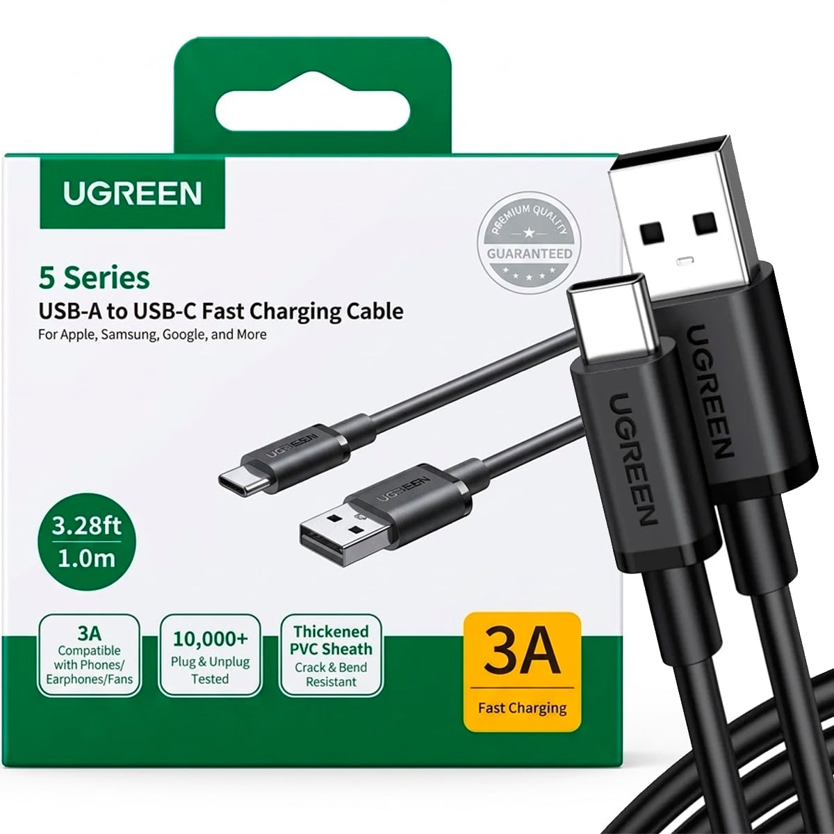 CABLE DE CARGA RÁPIDA UGREEN USB A TIPO C 3A DE 1.0M DE PVC REFORZADO - 1