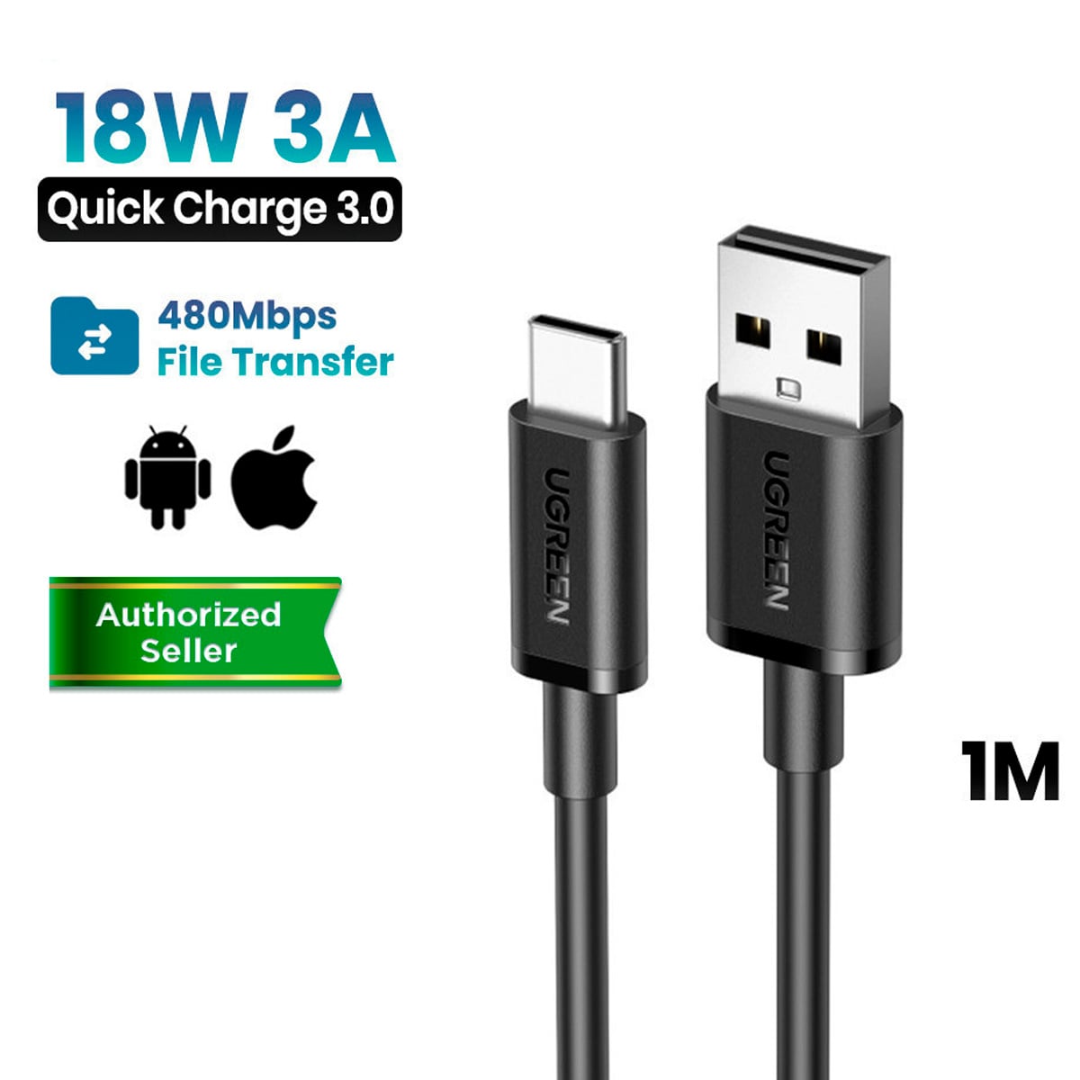 CABLE DE CARGA RÁPIDA UGREEN USB A TIPO C 3A DE 1.0M DE PVC REFORZADO - 5