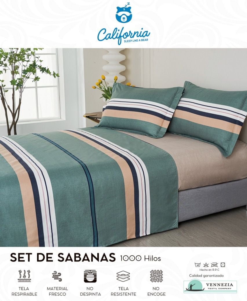 SET DE SABANAS 4 PIEZAS CALIFORNIA 1000 HILOS 2 PLAZAS DISEÑOS SURTIDOS - 1