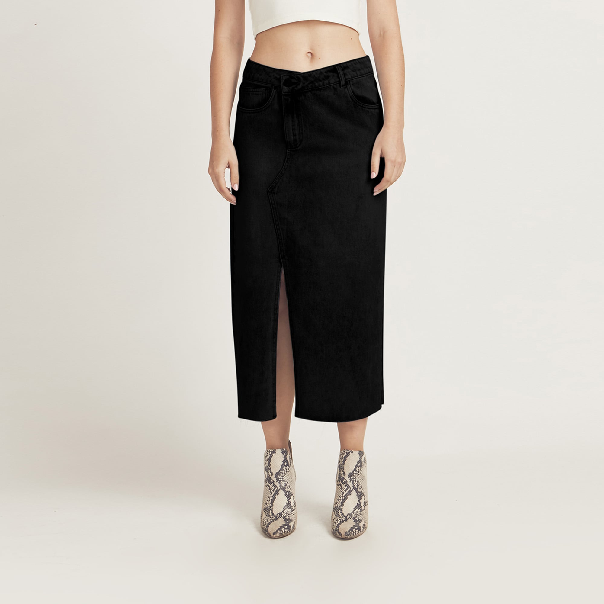FALDA MAXI MUJER COTTONS JEANS NEGRO TAFETA HANA - 1