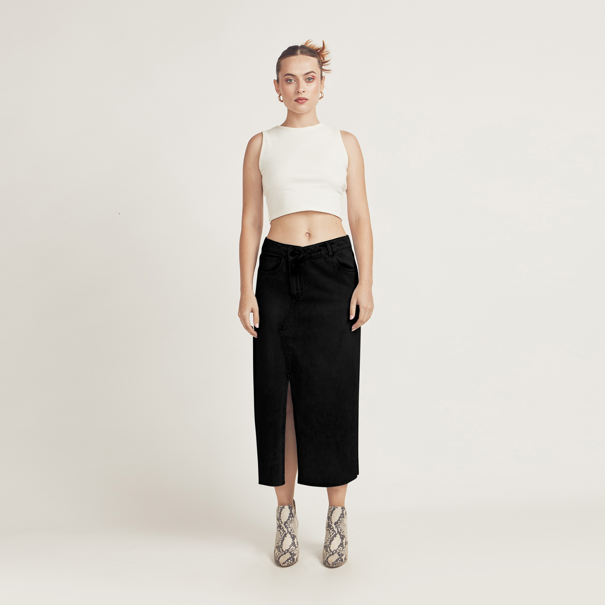 FALDA MAXI MUJER COTTONS JEANS NEGRO TAFETA HANA - 3